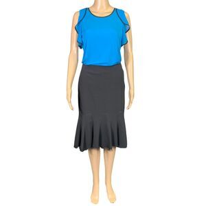 T Tahari Womens Midi Skirt Bramble Ruffle Hem Tulle Trim Career Black Size 4